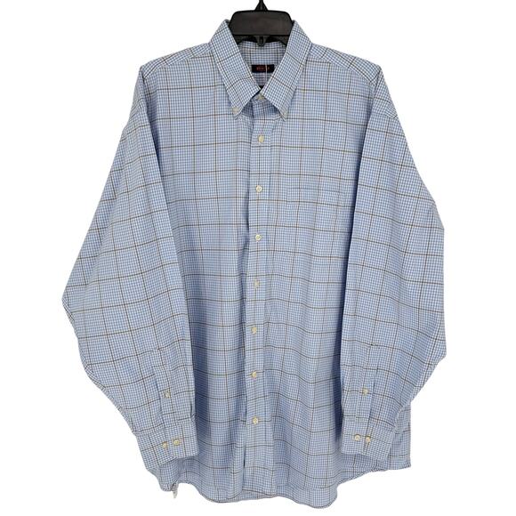 Overton Men's Casual Shirt Micro Plaid Light Blue White - Picture 1 of 7